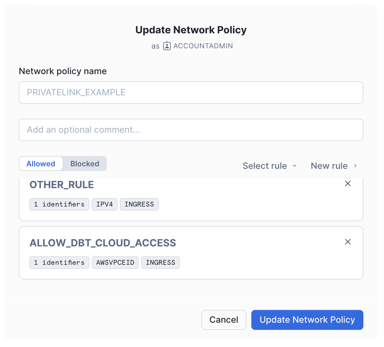Update Network Policy Update Network Policy